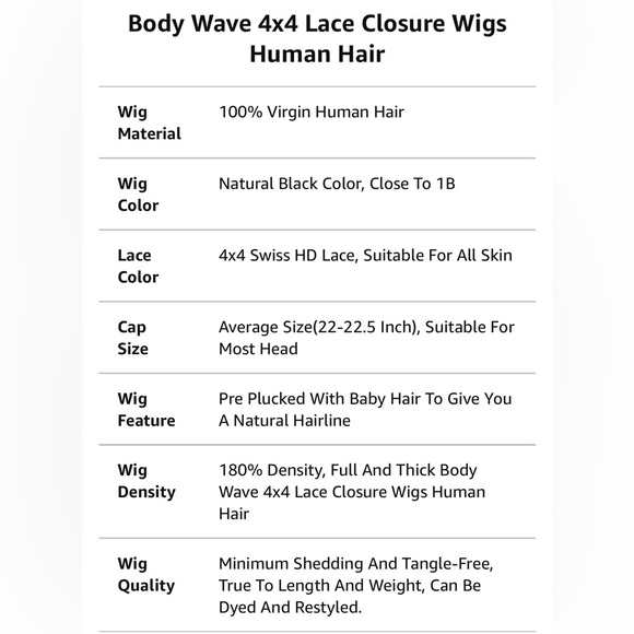 HUMAN HAIR Body Wave Lace Front Wig 4x4 Closure 180% Density Brazilian Glueless - Picture 8 of 14